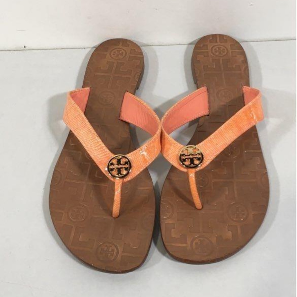 Women’s Tory Burch Orange Leather Thong Flats Sandals Size 8m